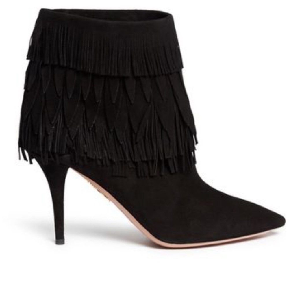 Aquazzura Black Suede Fringe Ankle Booties - Picture 3 of 10